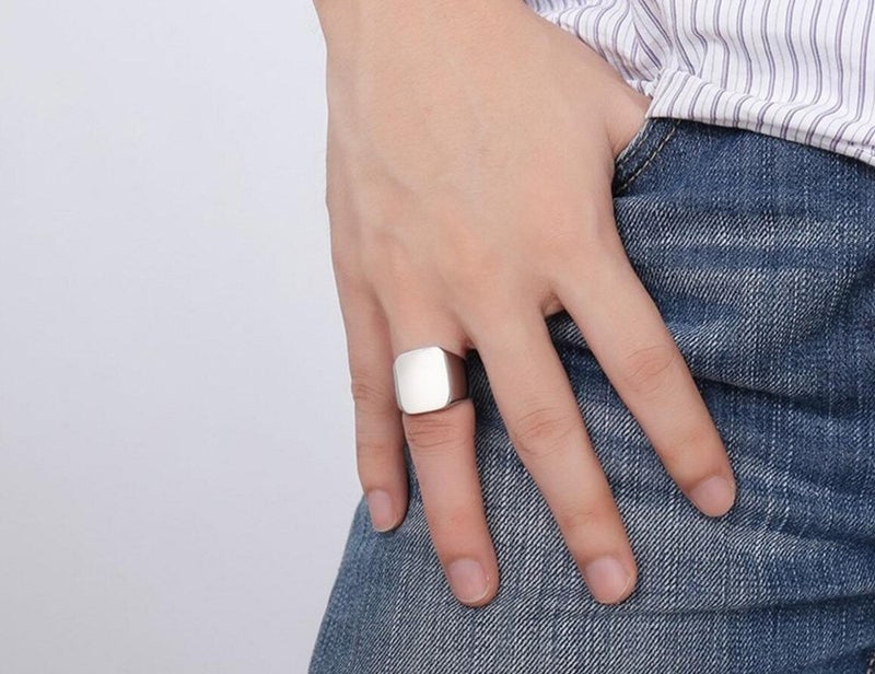 ENHONG Mens Rings Stainless Steel Square Signet Rings for Men,Silver Pinky Thumb Ring for Dad Father Jewelry Gift for Him,Men's Ring for Biker Size 15 - Image 3